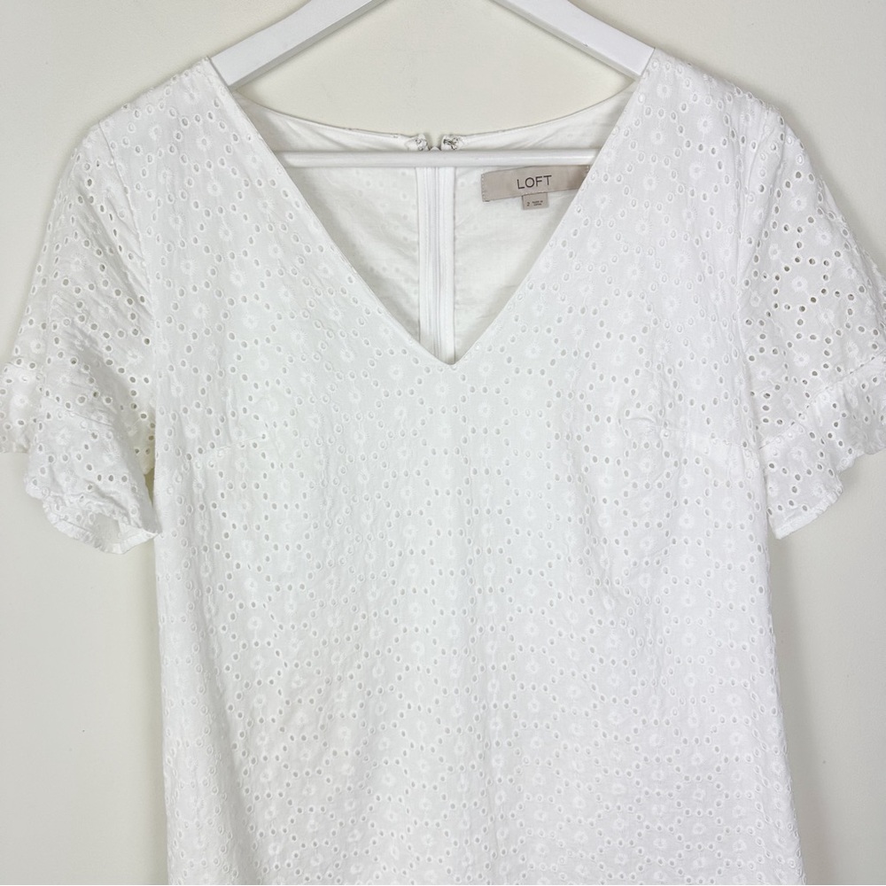 LOFT White Eyelet Mini Dress Short Sleeves - Picture 2 of 11